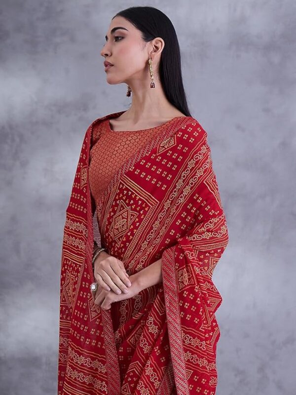 Saree mall Bandhani Printed Embellished Saree With Blouse Piece Red