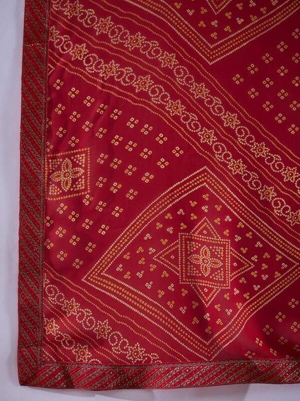 Saree mall Bandhani Printed Embellished Saree With Blouse Piece Red