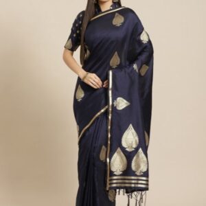 Saree mall Navy Blue & Golden Woven Design Banarasi Saree