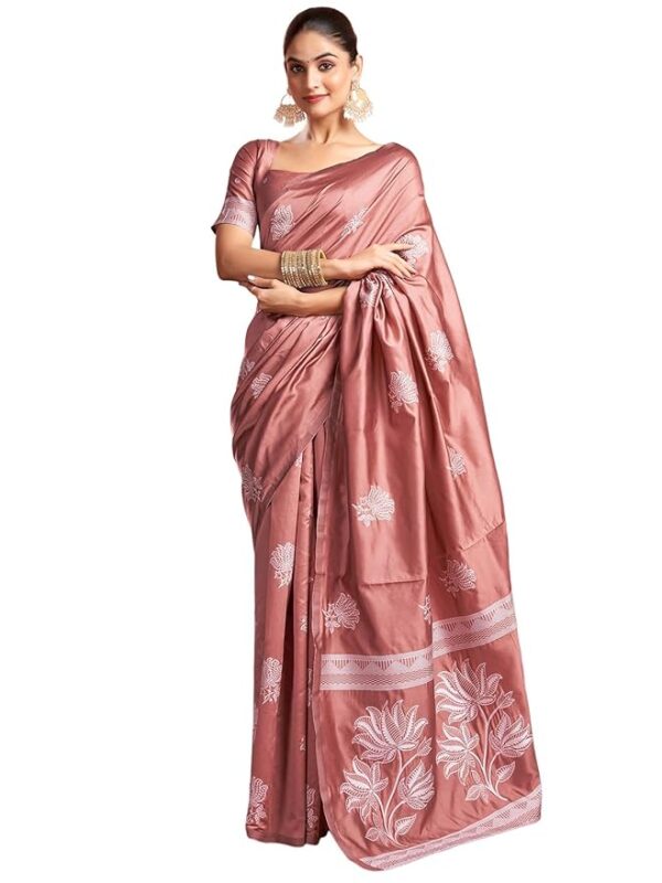 Satrani Dyed Woven Banarasi Silk Blend Saree Pink White