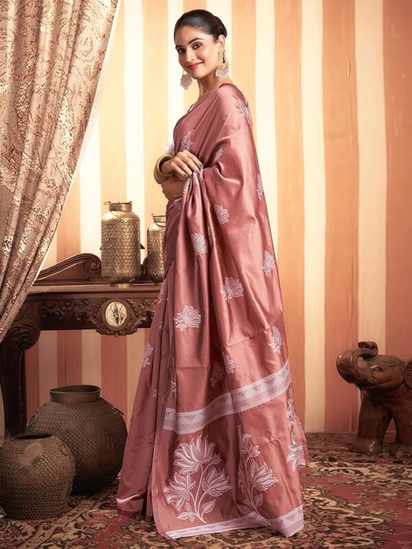 Satrani Dyed Woven Banarasi Silk Blend Saree Pink White