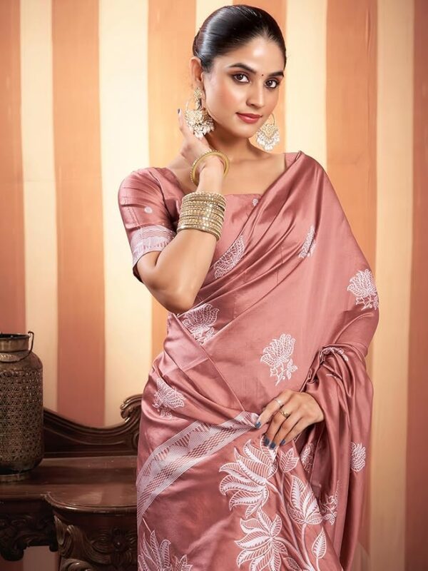 Satrani Dyed Woven Banarasi Silk Blend Saree Pink White