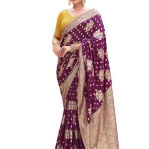 Satrani Dyed Woven Banarasi Silk Blend Saree Purple Gold