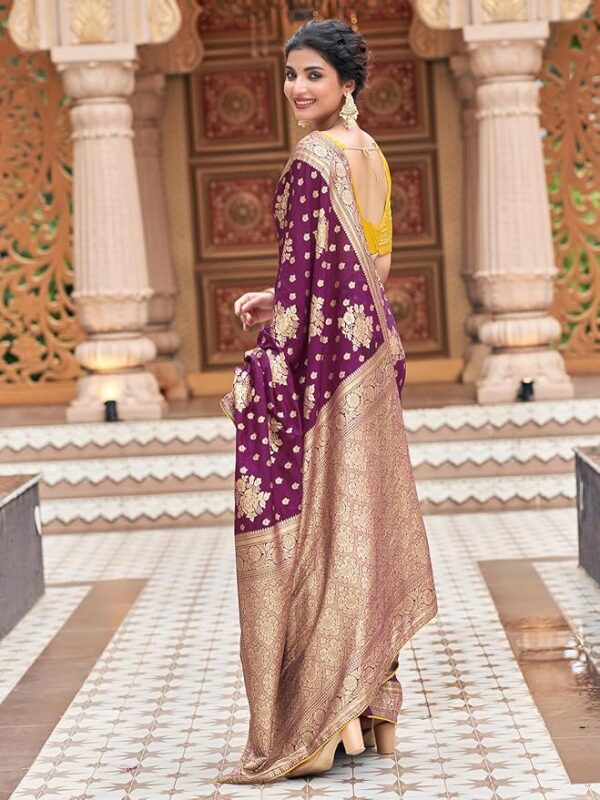 Satrani Dyed Woven Banarasi Silk Blend Saree Purple Gold