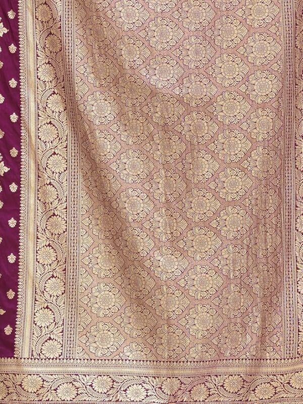 Satrani Dyed Woven Banarasi Silk Blend Saree Purple Gold