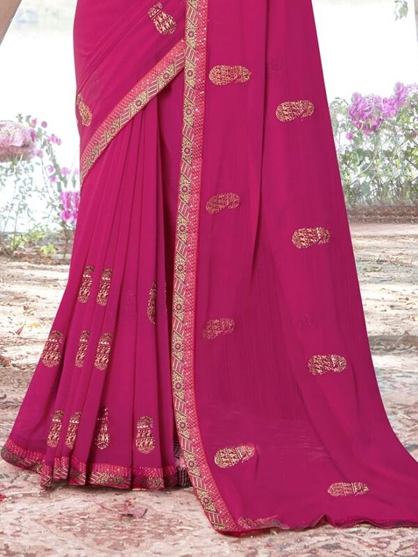 Satrani Embroidered Dyed Embellished Bollywood Georgette Saree Gold Pink