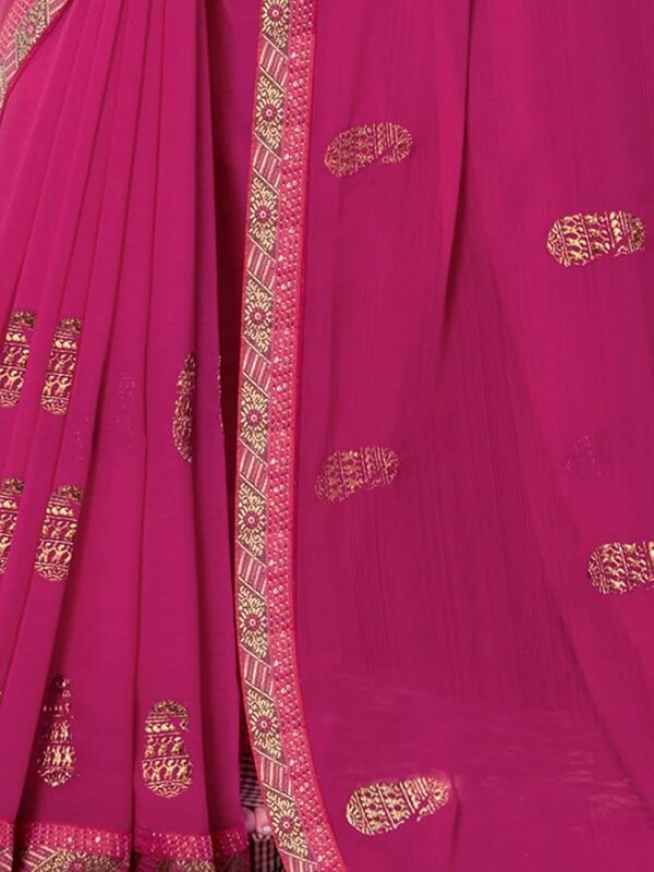 Satrani Embroidered Dyed Embellished Bollywood Georgette Saree Gold Pink