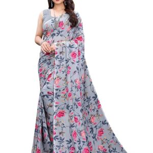 Satrani Women's Floral Printed Georgette Saree with Blouse Piece