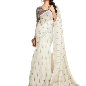 Satrani Ready to Wear Solid Plain Jamdani Pure Cotton Saree White