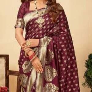 SATRANI Women Silk Maroon Woven Saree With Unstitched Blouse