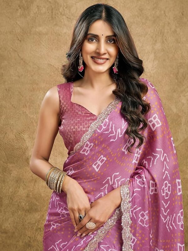 Satrani Women's Chiffon Printed Saree with Unstitched Blouse Piece