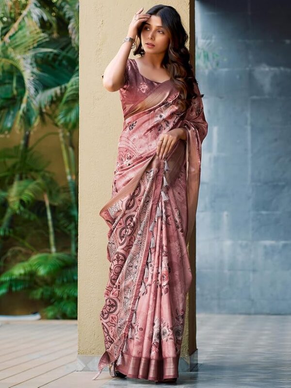 Satrani Women's Dola Silk Printed Weaving Border Saree