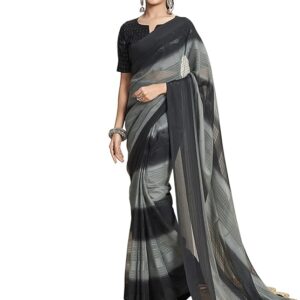 Satrani Women's Georgette Printed Woven Zari Stripe Ready To Wear Saree