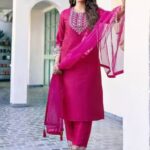 SKYLEE Embroidered Straight Kurta with Set of 3