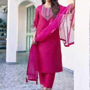 SKYLEE Embroidered Straight Kurta with Set of 3