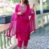 SKYLEE Embroidered Straight Kurta with Set of 3