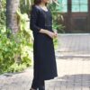SKYLEE Sequence Embroidery Cotton Straight Kurta with Dupatta – Navy Blue Cotton Blend with Embroidery and Lace