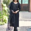 SKYLEE Sequence Embroidery Cotton Straight Kurta with Dupatta – Navy Blue Cotton Blend with Embroidery and Lace