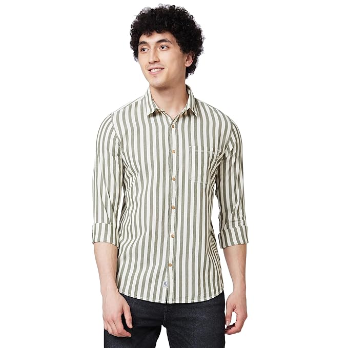 Spykar Green Striped Full Sleeve Shirt for Men till 5XL