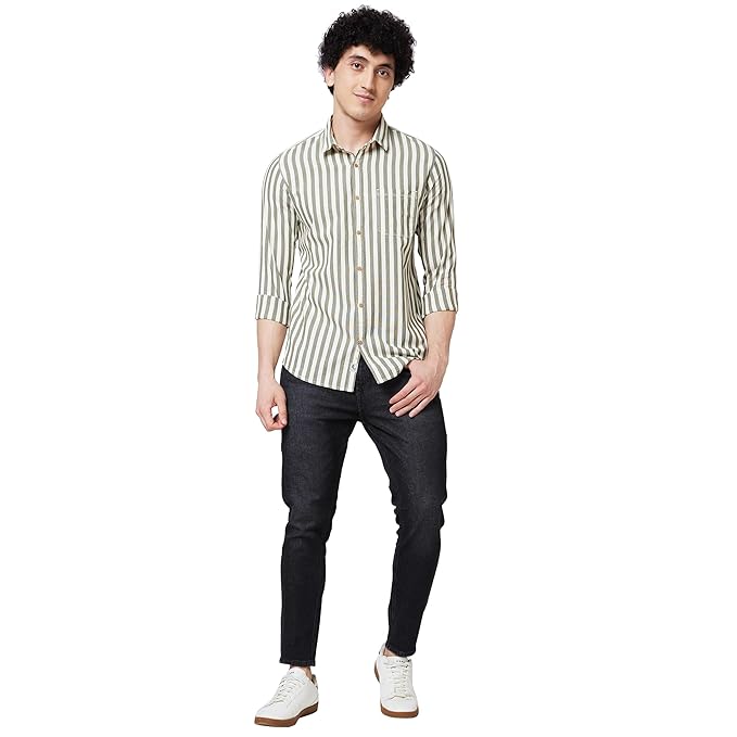 Spykar Green Striped Full Sleeve Shirt for Men till 5XL
