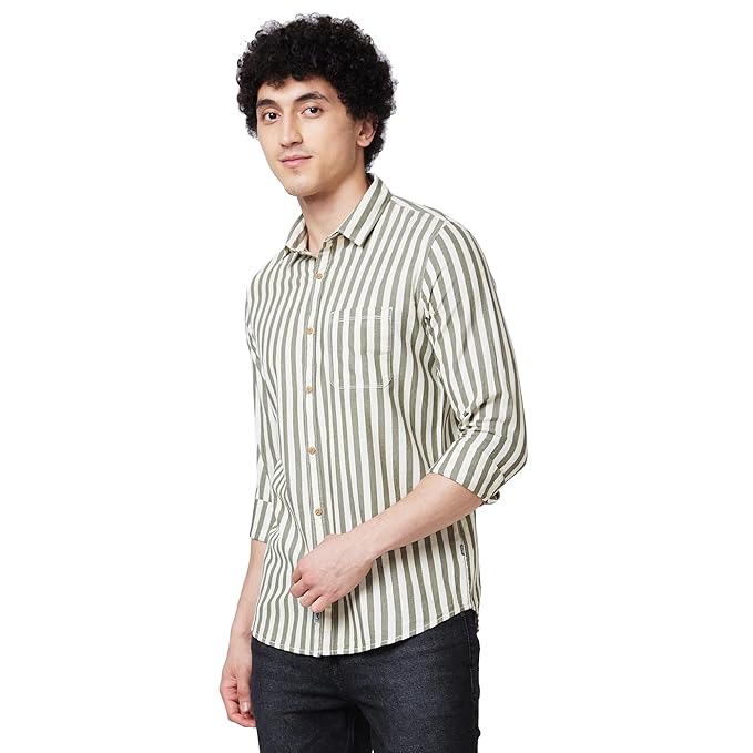 Spykar Green Striped Full Sleeve Shirt for Men till 5XL