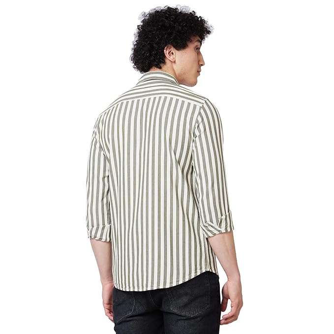 Spykar Green Striped Full Sleeve Shirt for Men till 5XL