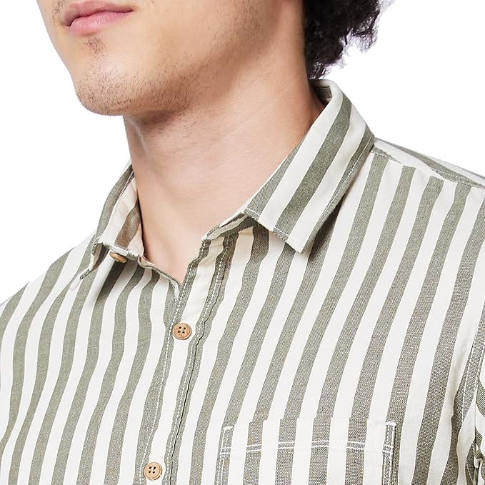 Spykar Green Striped Full Sleeve Shirt for Men till 5XL