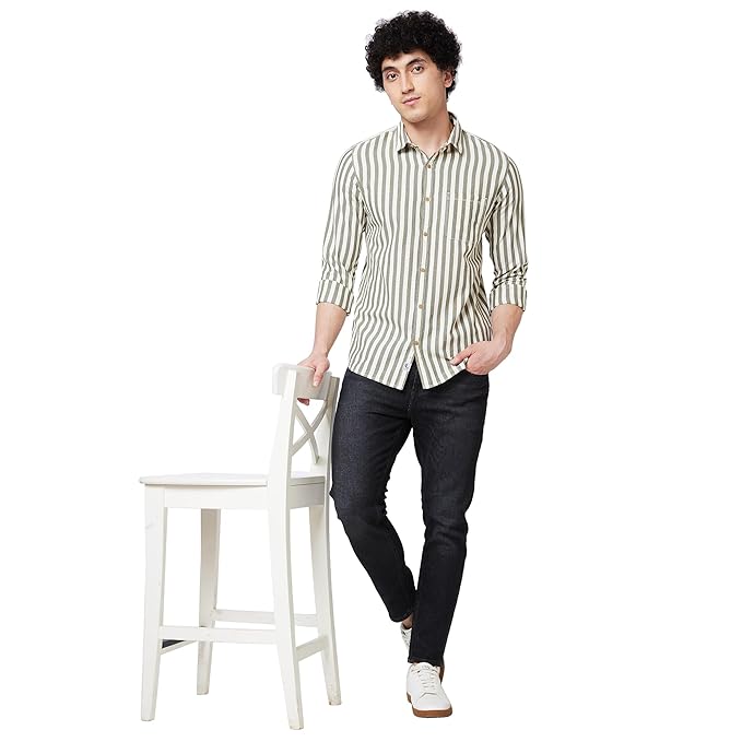 Spykar Green Striped Full Sleeve Shirt for Men till 5XL