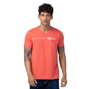 Spykar V Neck Half Sleeves Cotton Blended T-Shirt