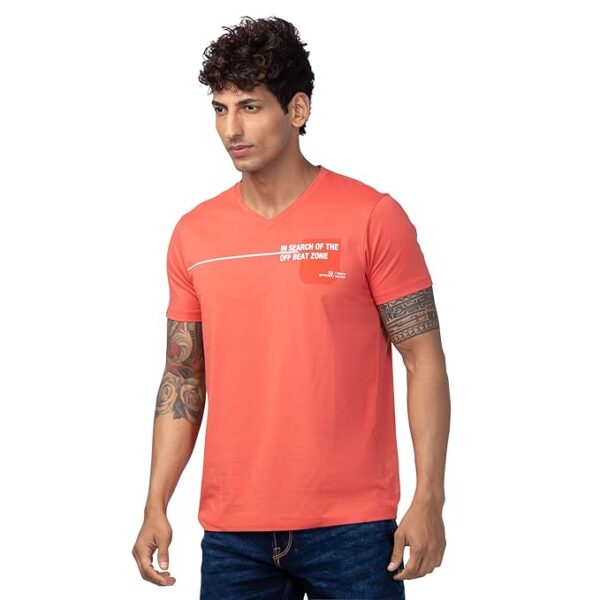 Spykar V Neck Half Sleeves Cotton Blended T-Shirt