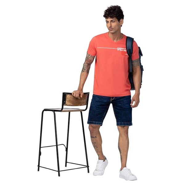 Spykar V Neck Half Sleeves Cotton Blended T-Shirt