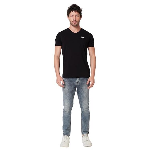Spykar V Neck Half Sleeves Slim Fit T-Shirt Black