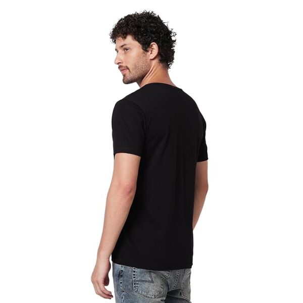 Spykar V Neck Half Sleeves Slim Fit T-Shirt Black