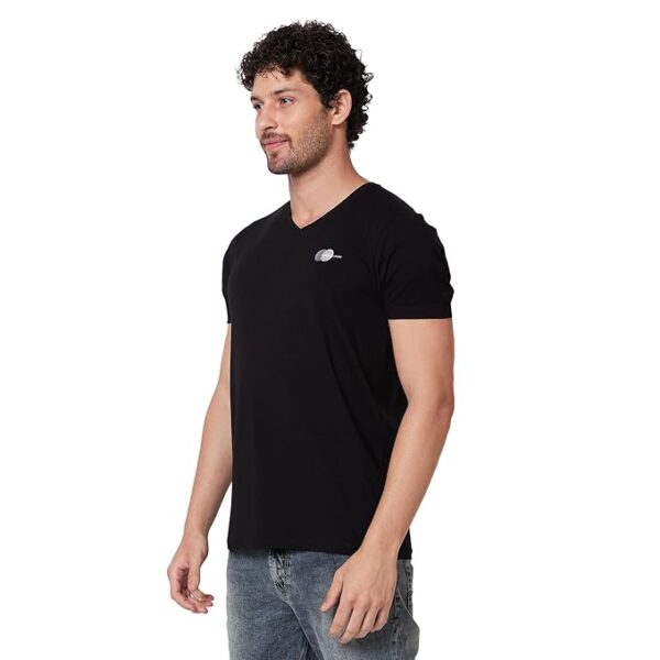 Spykar V Neck Half Sleeves Slim Fit T-Shirt Black