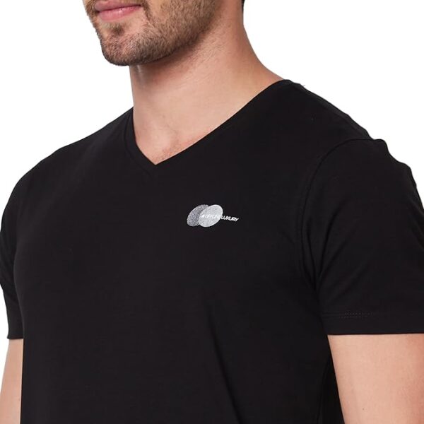 Spykar V Neck Half Sleeves Slim Fit T-Shirt Black