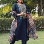Tikhi Imli Embroidered- Zari Work Kurta with Pant and Dupatta (Set of 3)