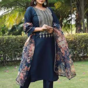 Tikhi Imli Embroidered- Zari Work Kurta with Pant and Dupatta (Set of 3)