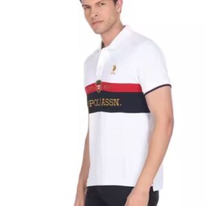 U.S. POLO ASSN. Men Printed, Typography Polo Neck Cotton Blend White T-Shirt