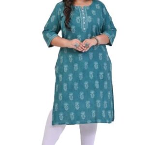 Swasti Women Printed Floral Cotton Straight Kurta Blue White Till 8XL