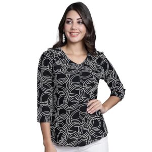 CANTABIL Geometric Print Black Tunic with 3-4 Sleeves