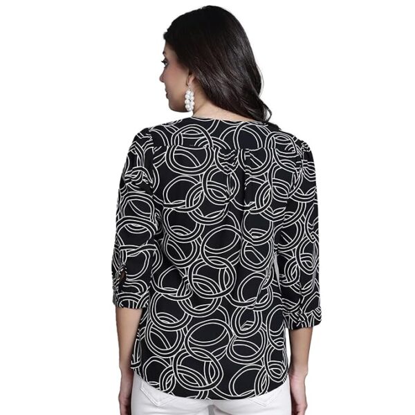 CANTABIL Geometric Print Black Tunic with 3-4 Sleeves