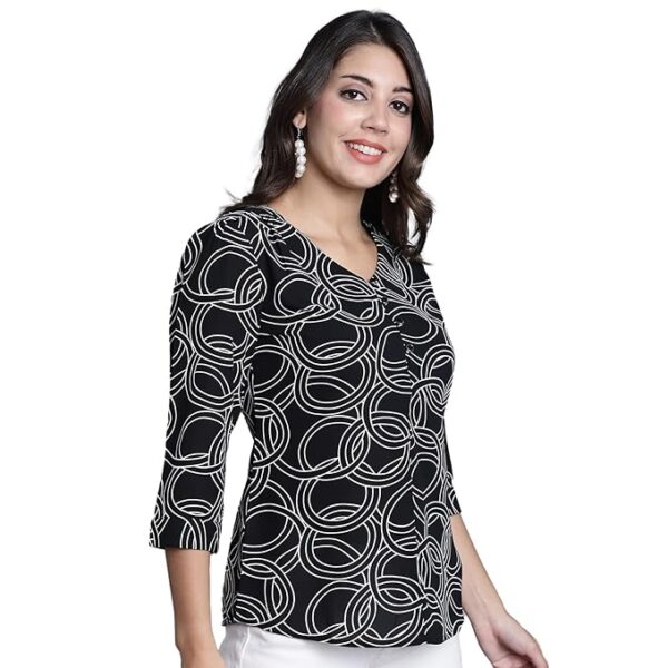 CANTABIL Geometric Print Black Tunic with 3-4 Sleeves
