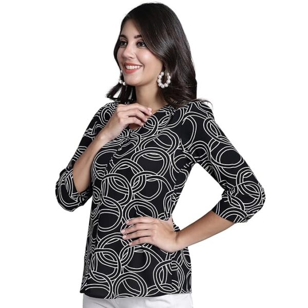 CANTABIL Geometric Print Black Tunic with 3-4 Sleeves
