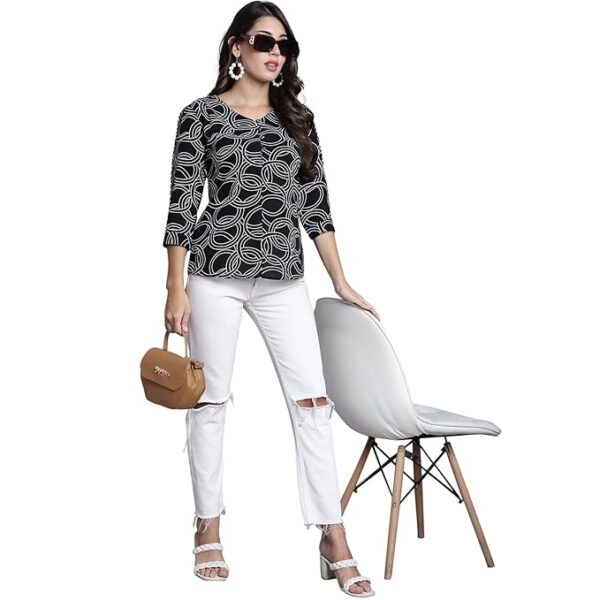 CANTABIL Geometric Print Black Tunic with 3-4 Sleeves