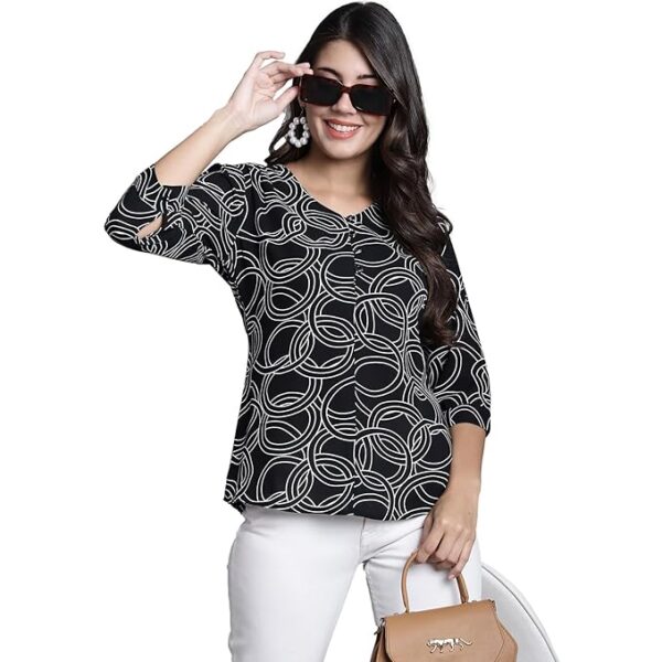 CANTABIL Geometric Print Black Tunic with 3-4 Sleeves