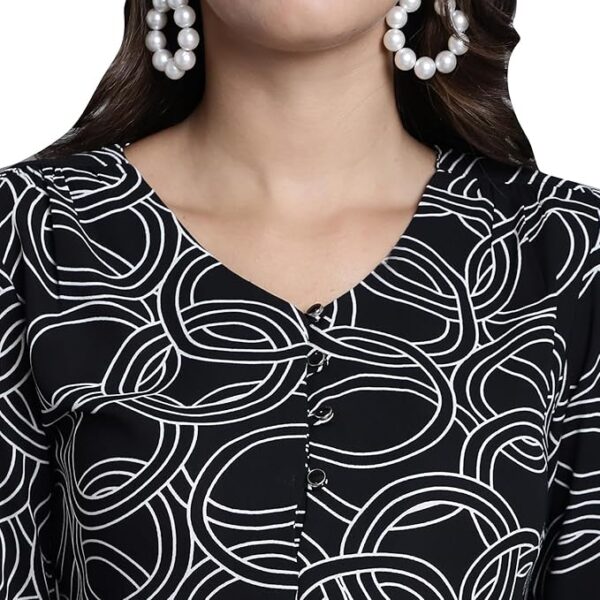 CANTABIL Geometric Print Black Tunic with 3-4 Sleeves
