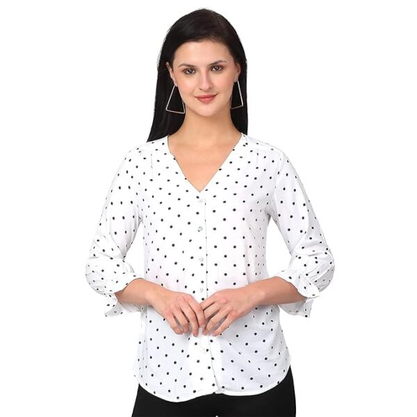 Cantabil Polka-Dot Viscose Rayon 3-4 Sleeve Casual Top for Women