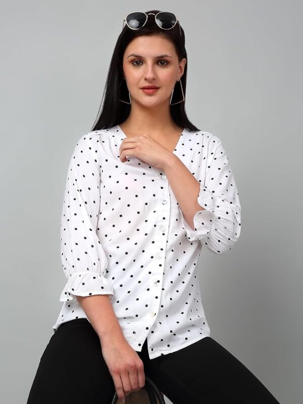 Cantabil Polka-Dot Viscose Rayon 3-4 Sleeve Casual Top for Women