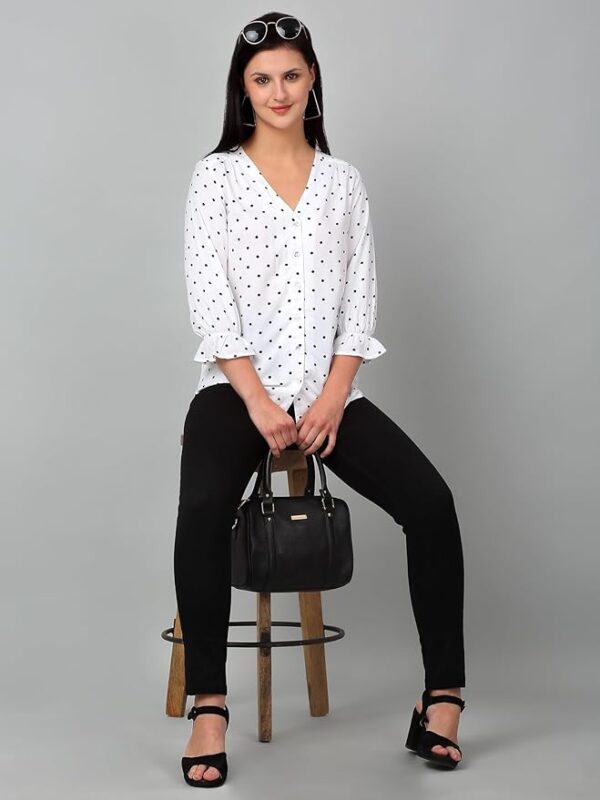 Cantabil Polka-Dot Viscose Rayon 3-4 Sleeve Casual Top for Women