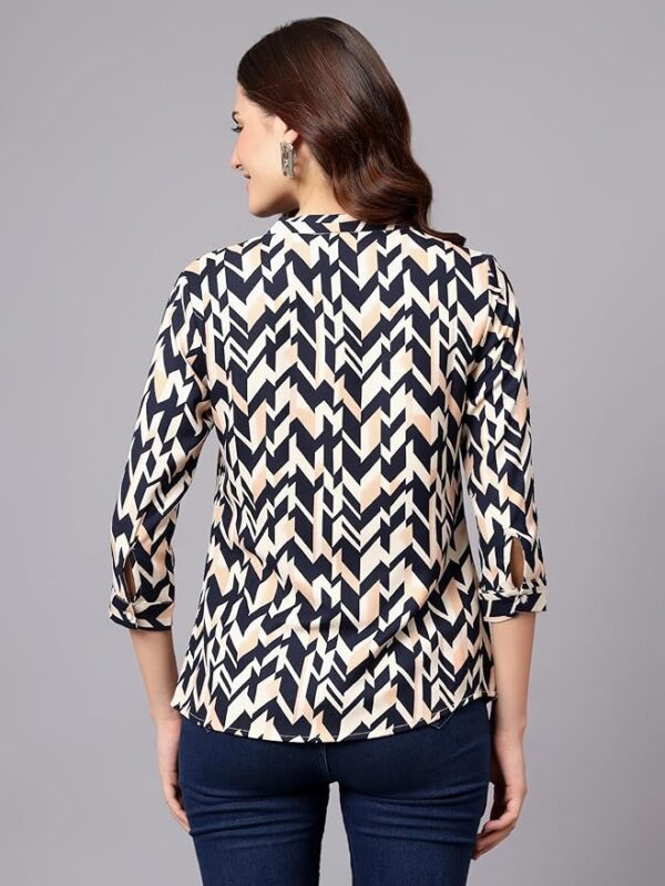 Cantabil Printed Polyester 3-4 Sleeve V-Neck Casual Top for Women